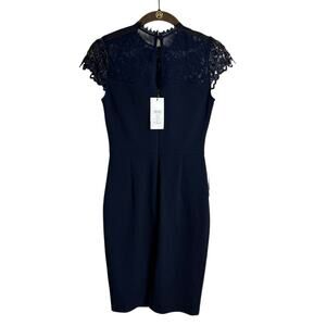 NWT Lipsy Navy Lace Top Bodycon Dress Elegant Cocktail Party Dress Blue Size 4